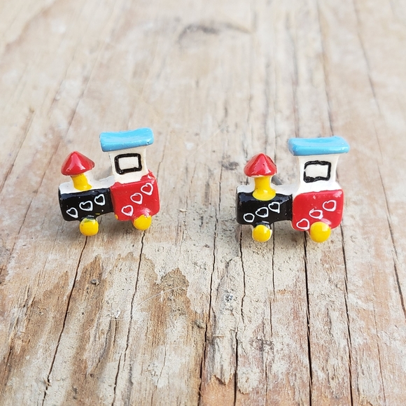 70's Handpainted Celluloid Little Toy Christmas Steam Engines ππππ₯°